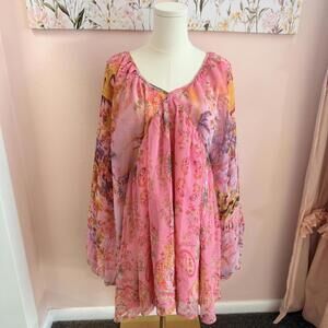 Novaluxe Pink Sheer Floral Boho Mini Dress